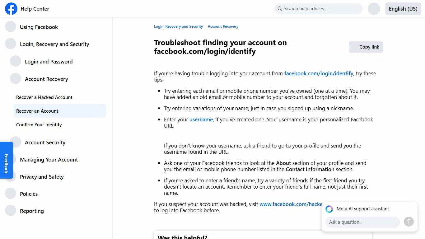 Troubleshoot finding your account on facebook.com/login/identify Facebook Help Center