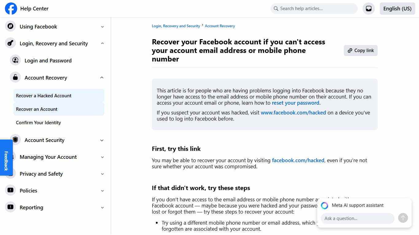 Recover your Facebook account if you can't access your account email address or mobile phone number Facebook Help Center